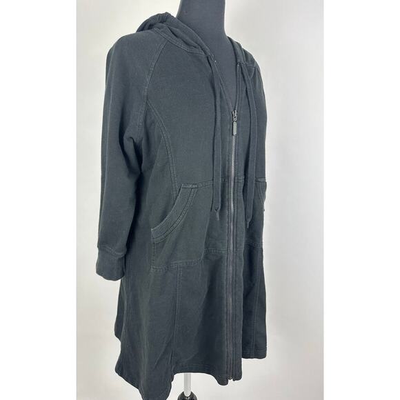 Norma Kamali Size Large Black Hooded Sweatshirt Mini Dress Zip Stylish Trendy - Picture 4 of 11
